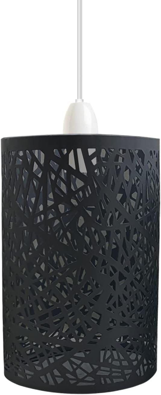 Metal Easy Fit Drum Cage Ceiling Light Shade Hollow Out Lamp Shade for Ceiling Pendant Light for Kitchen, Hall (Pattern 7 Black) โ image 1