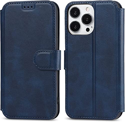 Étui iPhone 13 Pro bleu contre les chocs fermeture magnétique et compartiment portefeuille