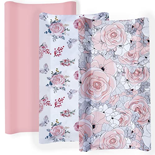 Image of JAROSY 3 Pack Soft Changing Pad Covers, Premium Diaper Changing Table Sheets for Baby Girls, Thick Durable Microfiber Fabric, Floral & Pink