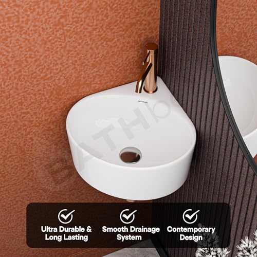 Image of Ceramic Wall Mount Wash Basin For Bathroom | Corner Wall Hung Bathroom Sink for Home, Office & Hotel | Space Saving Wash Basin with Glossy Finish (ONA)