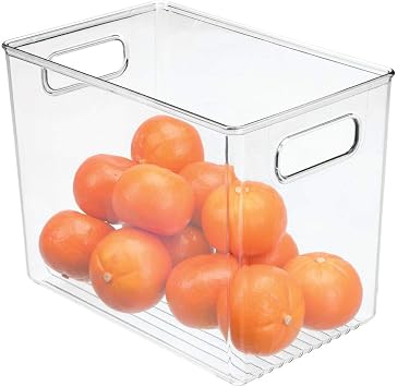mDesign Plastic Modern Kitchen, Pantry Food Storage Container Bin w/ Handles - Cabinet, Fridge/Freezer, Countertop Organizer - Snacks/Drink/Appliances; Ligne Collection, Clear, 10x6.5x7.75 Pack of 1