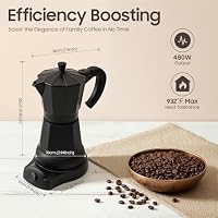 TONFEION Elektrischer Espressokocher Klein Espresso Maschine Reise Kaffeemaschine Elektrische 6 Tassen Moka-Kanne Schwarz 300 ml, 360°drehbarer, für Induktions-Herde geeignet – Ansicht 2