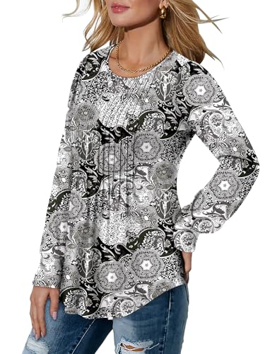 BETTE BOUTIK Long Sleeve Shirts for Women Fall Tops Dressy Blouses Crewneck Tunic Tops for Leggings S-3XL