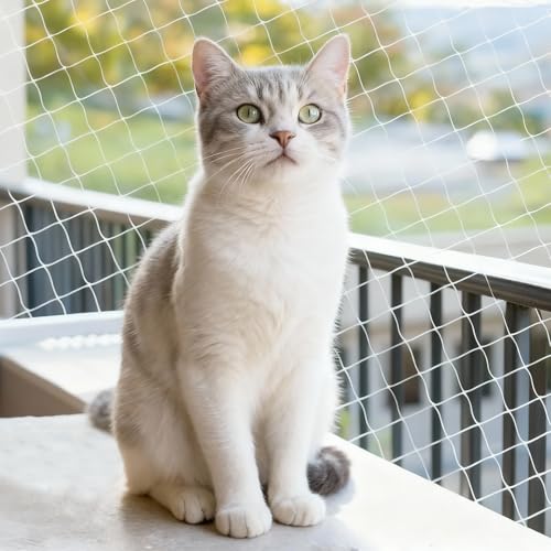 Houkary Filet Chat Balcon, 10 x 3 m Filet de Protection Chat, sans Perçage, avec Corde D'installation et Accessoires, Transparent Filets de Protection pour...
