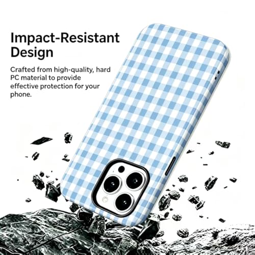 Image of for iPhone 13 /14 Case Cute Phone Case,Compatible with MagSafe,Dual Layer Shockproof Protective Phone Cover,Hard Shell + Silicone Cover,Fashion Design for Women Girls,Blue and White Plaid