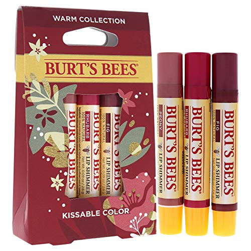 Image of Burts Bees Kissable Color Warm Collection Unisex Lip Shimmer Peony, Rhubarb, Fig 3 oz