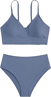 Traje de baño de 2 piezas para niña, conjunto de bikini de espaguetis sólidos, parte superior corta, cintura alta, traje de baño de playa para adolescentes y niños de 8 a 16 años