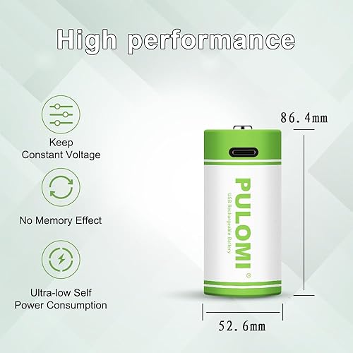 Miniatura 3 de PULOMI Batería C recargable de iones de litio USB, batería C recargable de alta capacidad de 1.5 V 5000 mWh, carga rápida de 2.5 h, 1200 ciclos con