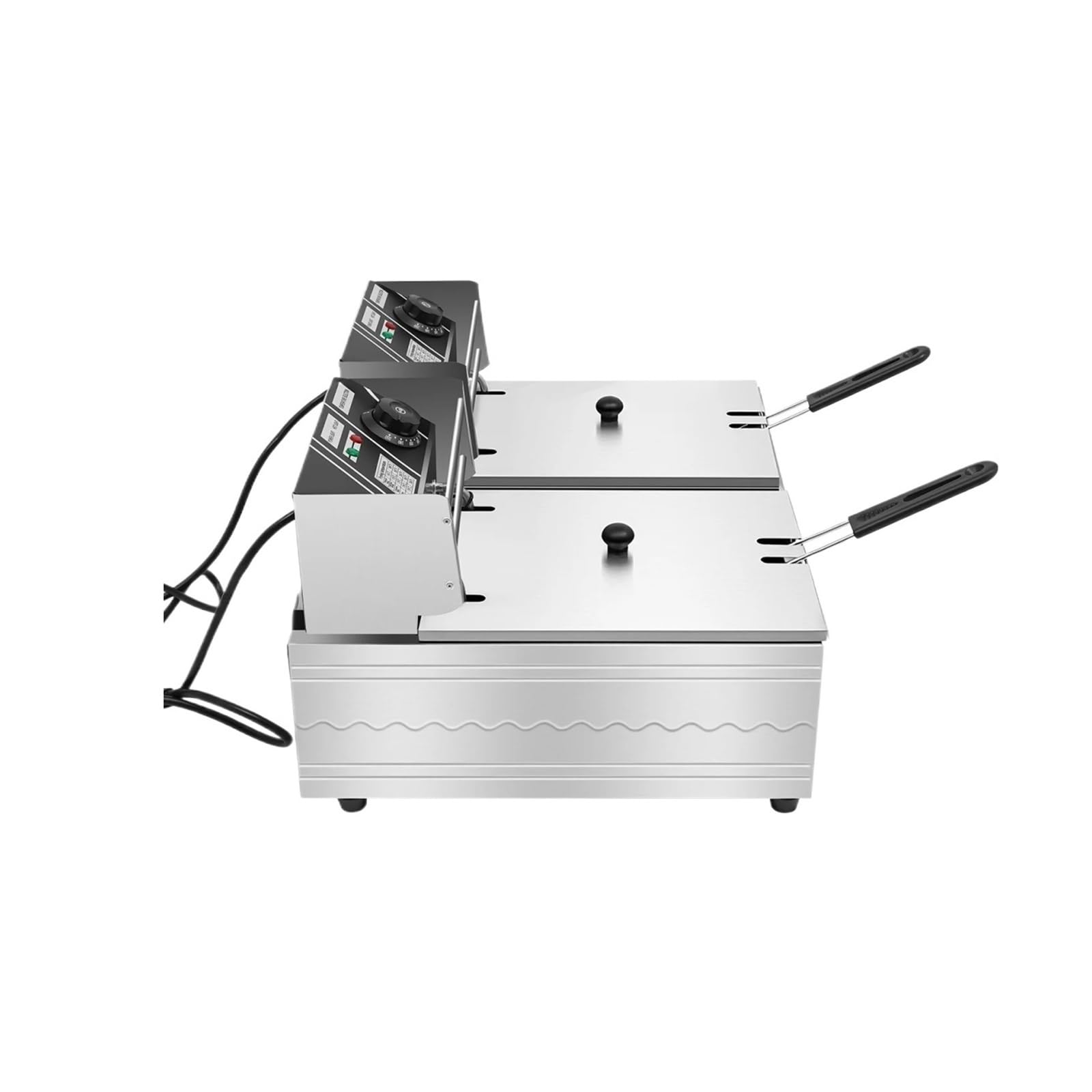 Freidora De Doble Tanque For Patatas Fritas, 12 L, Tubo Calefactor 5 Anillos Calentamiento RáPido