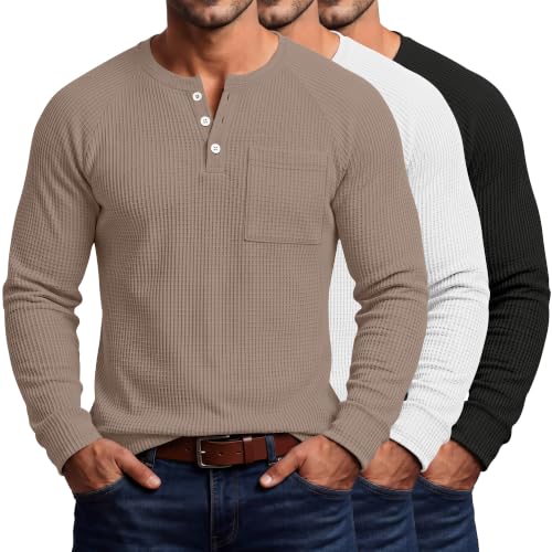 August Alley 3 Pack Mens Big and Tall Waffle Henley Shirts XXL 3Color