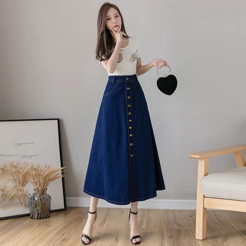 LIXINGHEITANG Denim Skirt Long Summer Autumn Women Spring and Waist Thin Style4
