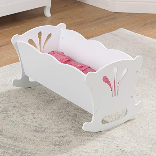image for KidKraft KidKraft Wooden White Lil' Doll Rocking Cradle with Pink Butt
