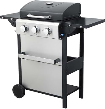 3-Burner Propane Gas BBQ Grill with Stainless Steel Upper Lid, 25650 BTUs Output Outdoor Grill with Warming Rack for Patio Garden Barbecue Grilling, Black & Silver (3-Burner 25650 BTU)