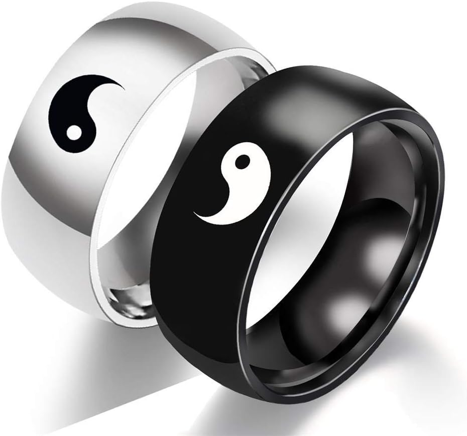Yin Yang Design Couple Matching Ring Tai Chi Balance Healing Stainless Steel Ring BFF Friendship Gift
