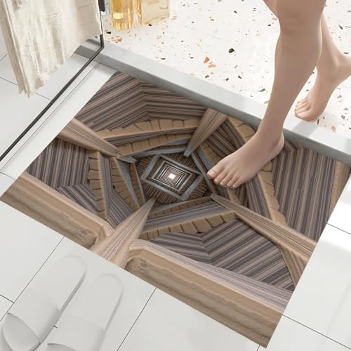 Paillasson de qualité illusion d'optique 3D bois brun lavable - 6
