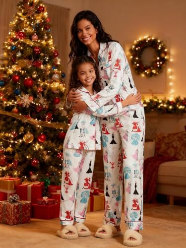 WenaZao Mommy and Me Christmas Pajamas Satin Silk Christmas Pajama Set Matching Pjs for Mother Daughter2