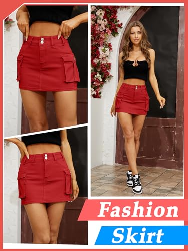 Low Waist Cargo Skirt Women Button Mini Cargo Denim Skirt with Pocket Mini Skirt4
