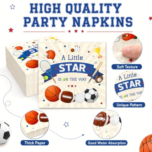 Image of 96Pcs Sports Baby Shower Party Decoration A Little Star Is on the Way Paper Plates and Napkin Football Soccer Volleyball Theme Tableware Set Sport Party Supplies for Baby Shower Birthday Kids Serve 24