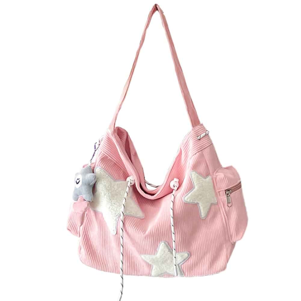 KAMEILONG Star Crossbody Bag Women Corduroy Tote Bag Aesthetic Messenger Bag Cute Shoulder Bag Y2K Hobo Bag