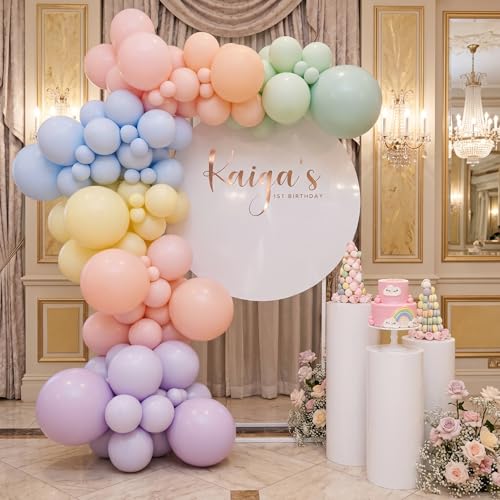 Image of Pastel Balloons Macaron 12 Inch Pink Blue Green Purple Orange Yellow Latex Balloon Multicolor Pastel Rainbow Colorful Party Balloon for Birthday Baby Shower Bridal Shower Wedding Party Decorations