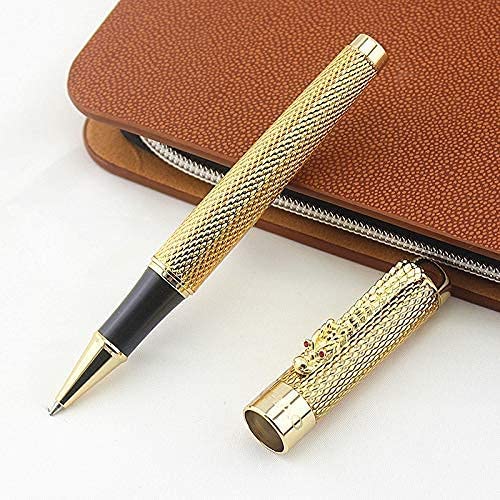 Image of HAYMAN Jinhao 1200 Golden Dragon Carved Roller Ball Pen with Box (P-16)