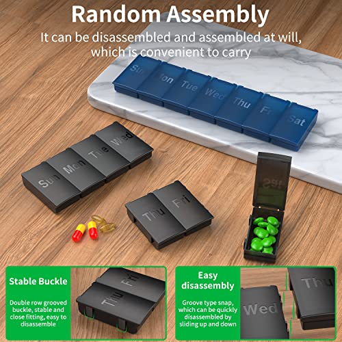 2 Pack Weekly Pill Organizer, Large Daily Vitamin Pill Box,Portable Travel Friendly 7 Day Pill Containers Medicine Holder,Handbag Outdoor Camping Small Pill Case For Supplements Fish Oil(Black+Blue) #TOP1