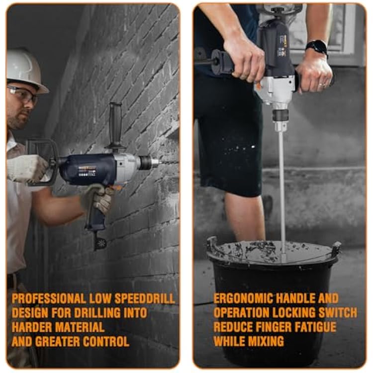 MAXXT Drill Mixer Set with Spade Handle 1/2 inch Electric Corded Mixing Drill Machine 9A Motor Concrete Mud Mixer