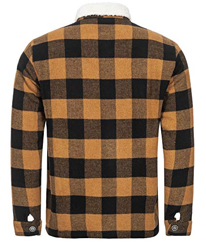 Rock Creek Herren Winterjacke Karierte Flanelljacke Gefüttert Holzfällerjacke Holzfällerhemd Kragen Teddyfutter Kariert Thermojacke H-264 Maisgelb 3XL