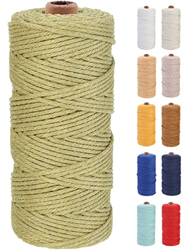 GOHOF Macrame Cord 3mm x 100m Premium Cotton Macrame Rope, 4 Strand Twisted Soft Cotton Cord, One of The Most Perfect Materials for Macrame Art, Cotton String Without Chemicals (Dark Khaki)