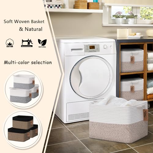 COMFY-HOMI Cotton Rope Woven Basket with Handles for Shelves,Toys,Book, Cloth Storage Baskets for Organizing-13.5" x 11" x 9.5" Toy Decorative Organizer for Living Room, Bathroom (White/Brown) - Image 6