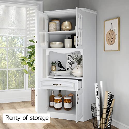 Living Skog Pantry Cabinets – Elegant and Timeless Kitchen Pantry Storage Cabinet with Microwave Stand – Corner Kitchen Cabinets – Hutch Design with Glass Door Storage - 23.67 x 36.19 x 73-inch - Thumbnail 5