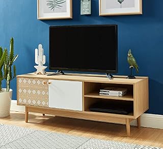 BAÏTA Television Stand, Chêne et Blanc, 120 cm