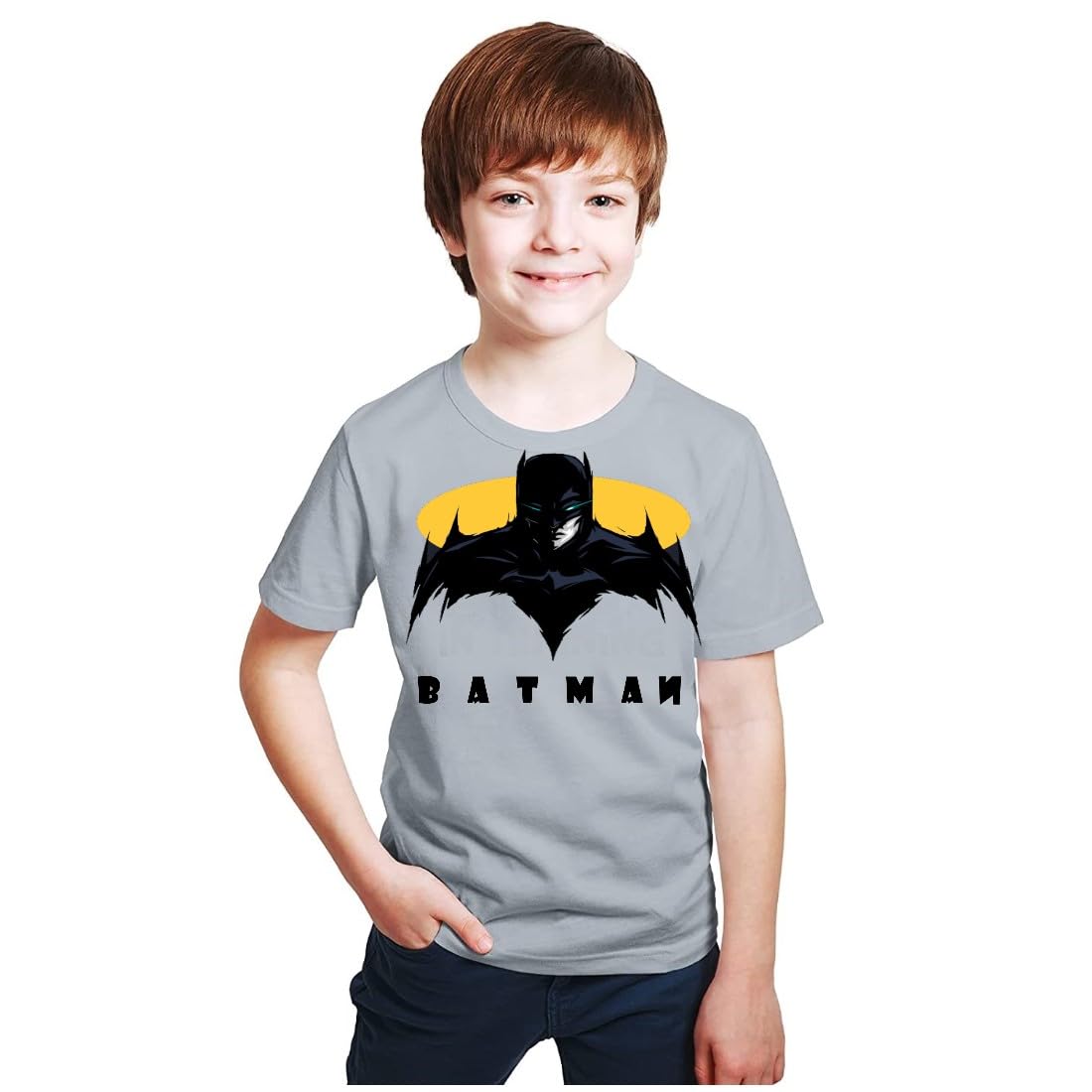 Superhero T-Shirt for Kids Boys (Style-Bat-Grey)