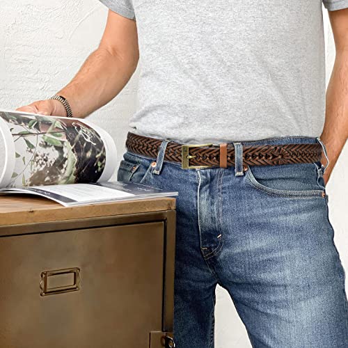 Image of CHAOREN Leather Braided Belts for Men - 1 1 /8 inch Mens Casual Woven Leather Belt for Dress Pant