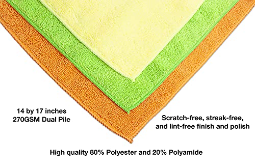 Detailer's Preference Eurow Microfiber Cleaning And Drying Cloths For Home And Auto, 14 By 17 Inches, Yellow, Green, Orange, 15 Pack #TOP6