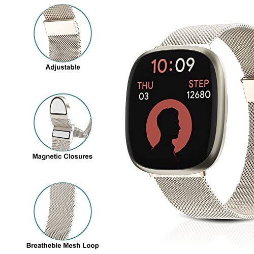 Higgs Replacement Strap Compatible with Fitbit Versa 3/Fitbit Versa 4/Fitbit Sense/Sense 2 Wristband for Men and Women Dual Magnetic Adjustable Smooth Stainless Steel Metal Bracelets for Fitbit 20 - Image 2