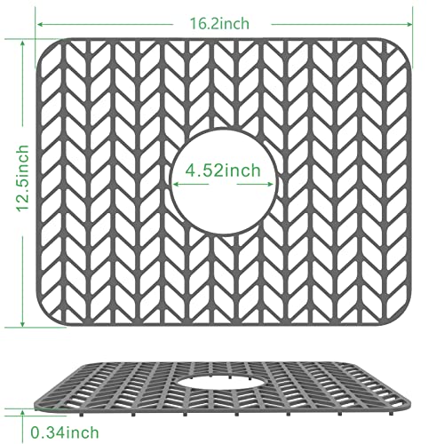 Image of GUUKIN Sink Protectors for Kitchen Sink Grid 16-3 /16 inch X 12-1 /2 inch, Centered Drain for Single Sink Bowl with Corner Radius 4-11 /16 inch Kitchen Mat
