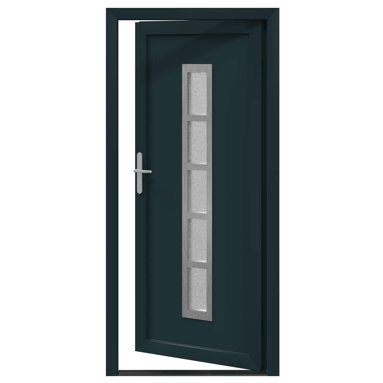 Vordertür Anthrazit PVC 108 x 208 cm Haustür mit Glasrahmen und Mehrfachverriegelung für Eingang außen, Wohnung, Neubau, Renovierung, mit Wärmedämmung und Schallschutz