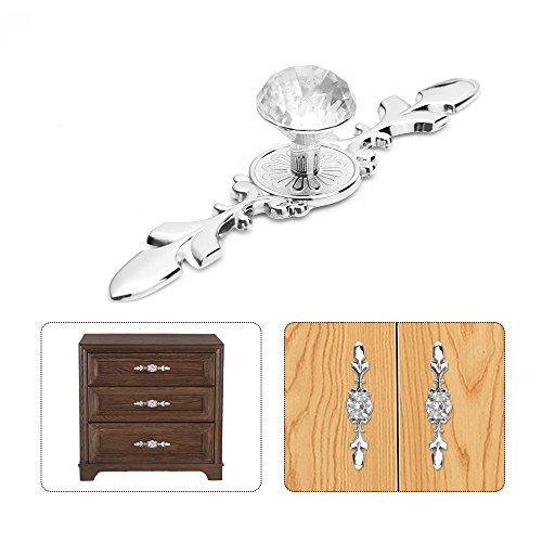 Drawer Pull Handles Knobs, DDSKY 4-Pack Diamond Crystal Knobs with Plate for Kitchen Door Cupboard Wardrobe Drawer Furniture Decoration, Large