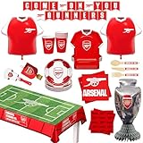 Arsenal soccer team Official licensed Party Supplies Box, 77-Piece All-in-One Set for 6 Guests, Disposable Tableware with Plates, Cups, Cutlery, Jersey Foil Balloons, Decorations