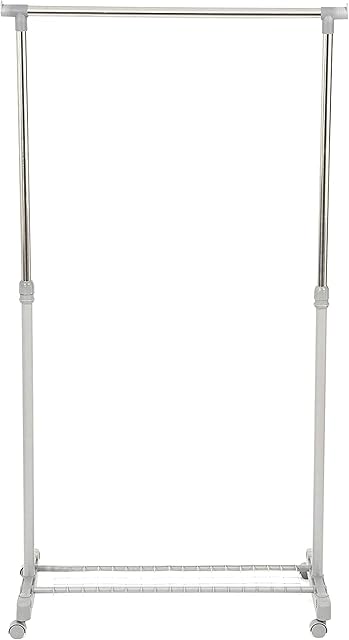 tradefirst steel Heavy Duty Clothes Rail With Wheels & Adjustable Height, Clothes Hanging Storage, Clothes Rails For Bedroom, Extendable Clothes Rail, Easy to Assemble, White & Chrome