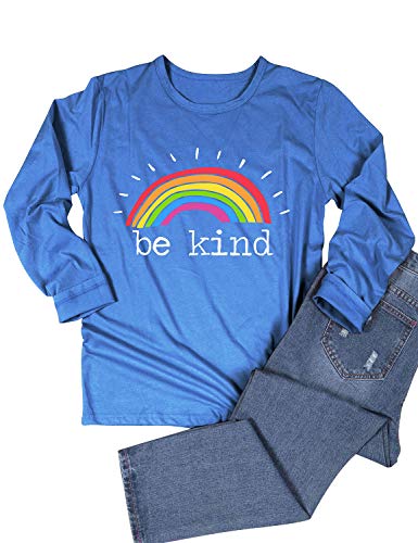 Nlife Women Be Kind Letter Rainbow Graphic Shirts Long Sleeve Pullover Tops