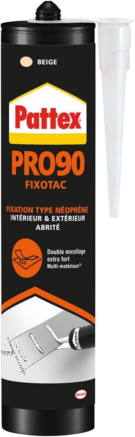 Pattex PRO90 Fixotac, Colle de Fixation Type Néoprène, tous Support, Intérieur et Extérieur, Beige, Cartouche de 350 G (Lot de 5)
