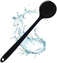 KIMTENY Premium Soft Silicone Back Scrubber with Long Handle – Shower & Bath Body Brush for Deep Cleansing and Exfoliation – BPA-Free, Hygienic, Durable – For Men & Women – Black (B3)
