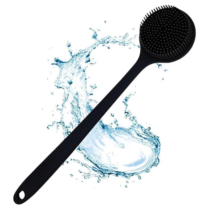 Image of Premium Soft Silicone Back Scrubber Shower Bath Body Brush with Long Handle Dirt Removal Back Scrubber | BPA-Free | For Men and Women (BLACK)