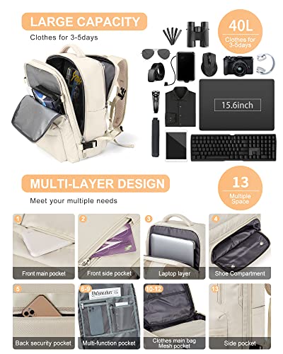 Winspansy Carry On Backpack,Travel Backpack For Women Men Airline Approved Personal Item Size Hiking Gym Backpack Weekender Casual Daypack Backpack Waterproof Bag With Shoe Compartment, Beige #TOP7