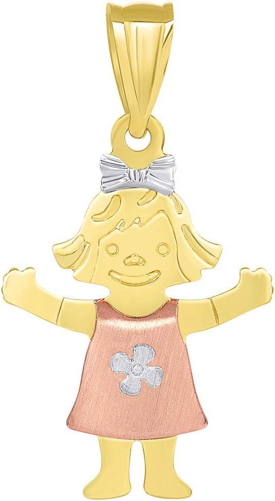 Jewelry America Solid 14k Tri Color Gold Smiling Little Girl Figure Charm Pendant