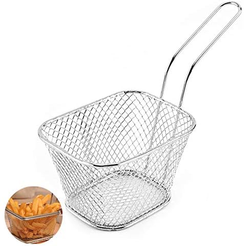 Taosheng Chip Serving Frying Baskets Mini Chip Baskets with Handle Chef Chrome Fry Basket Stainless Steel French Fry Cooking Tapas Food Presentation Gadget Tool for Shrimps Onion Rings Cover