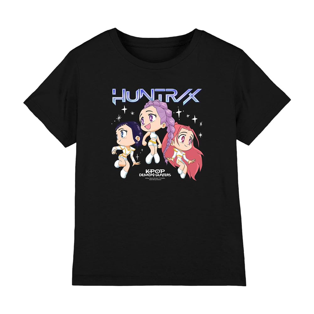 Kpop Demon Hunters - Huntrix Chibi Group Kids T Shirt, Black, 12-13