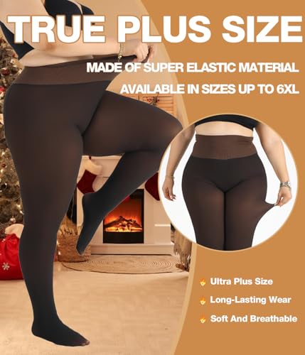 Image of MERYLURE High Waist Fleece Lined Tights Women Plus Size, Fake Translucent Winter Warm Pantyhose Thick Thermal Leggings